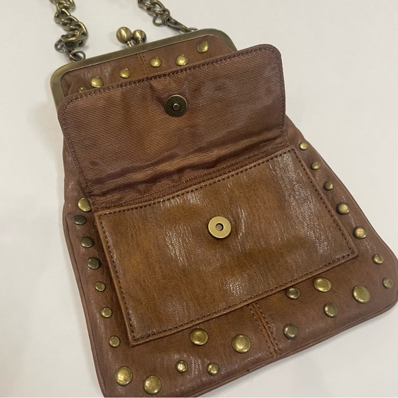 Jessica Simpson Brown Studded Leather Messenger crossbody Bag. Lining picture - Picture 3 of 11